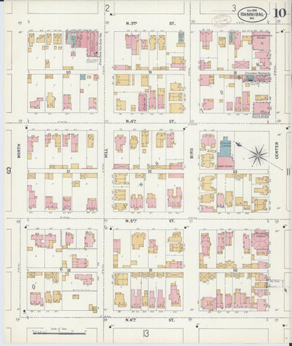 Sanborn Fire Insurance Map from Hannibal, Marion County, Missouri (1899), Sheet #0010 - Historic Sanborn Fire Insurance Map Print, vintage old map wall art, antique decor, genealogy gift, Missouri Missouri map