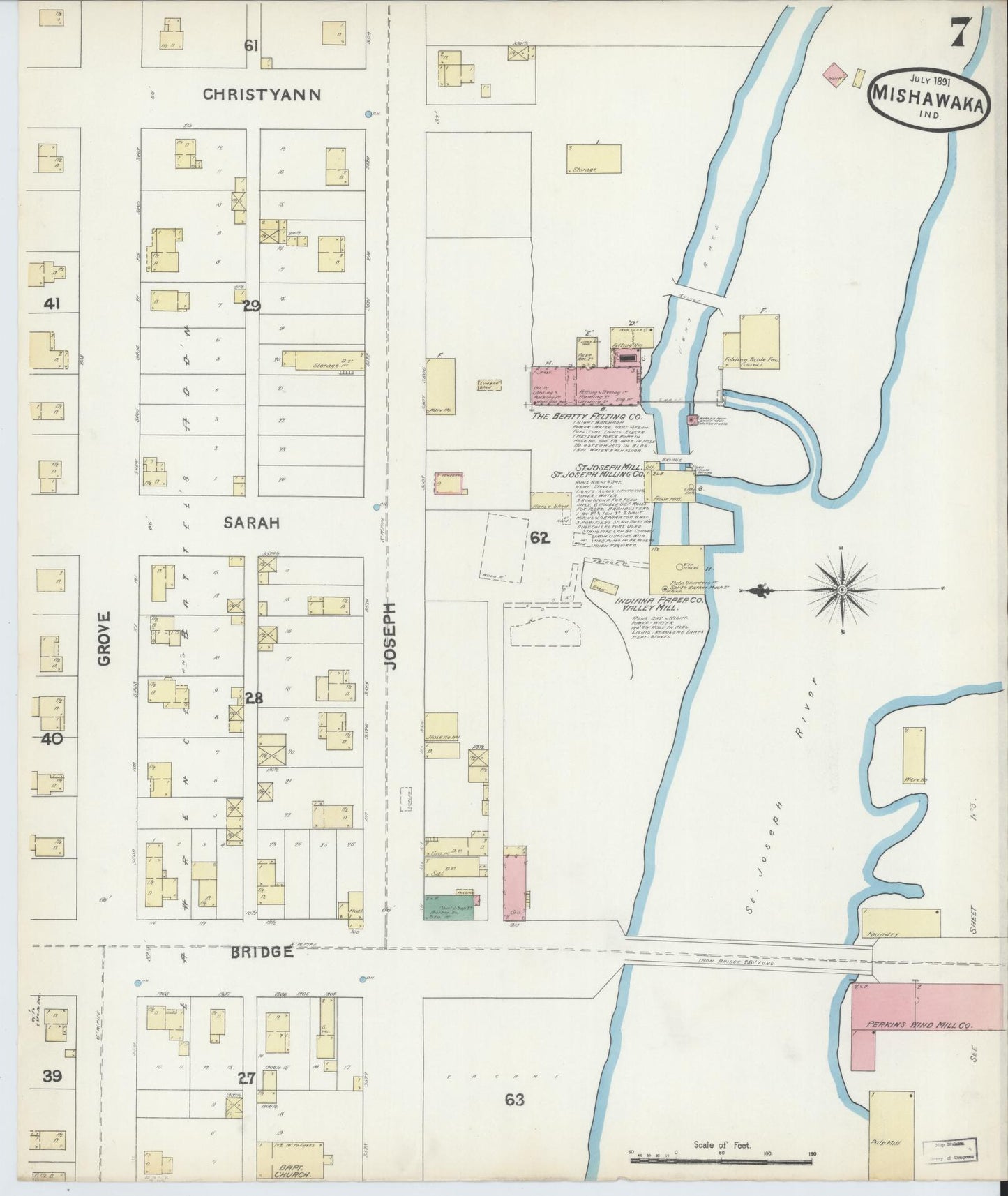Sanborn Fire Insurance Map from Mishawaka, Saint Joseph County, Indiana (1891), Sheet #0007 - Complete Map Set gallery image, historic Sanborn map, vintage wall art, Indiana Indiana
