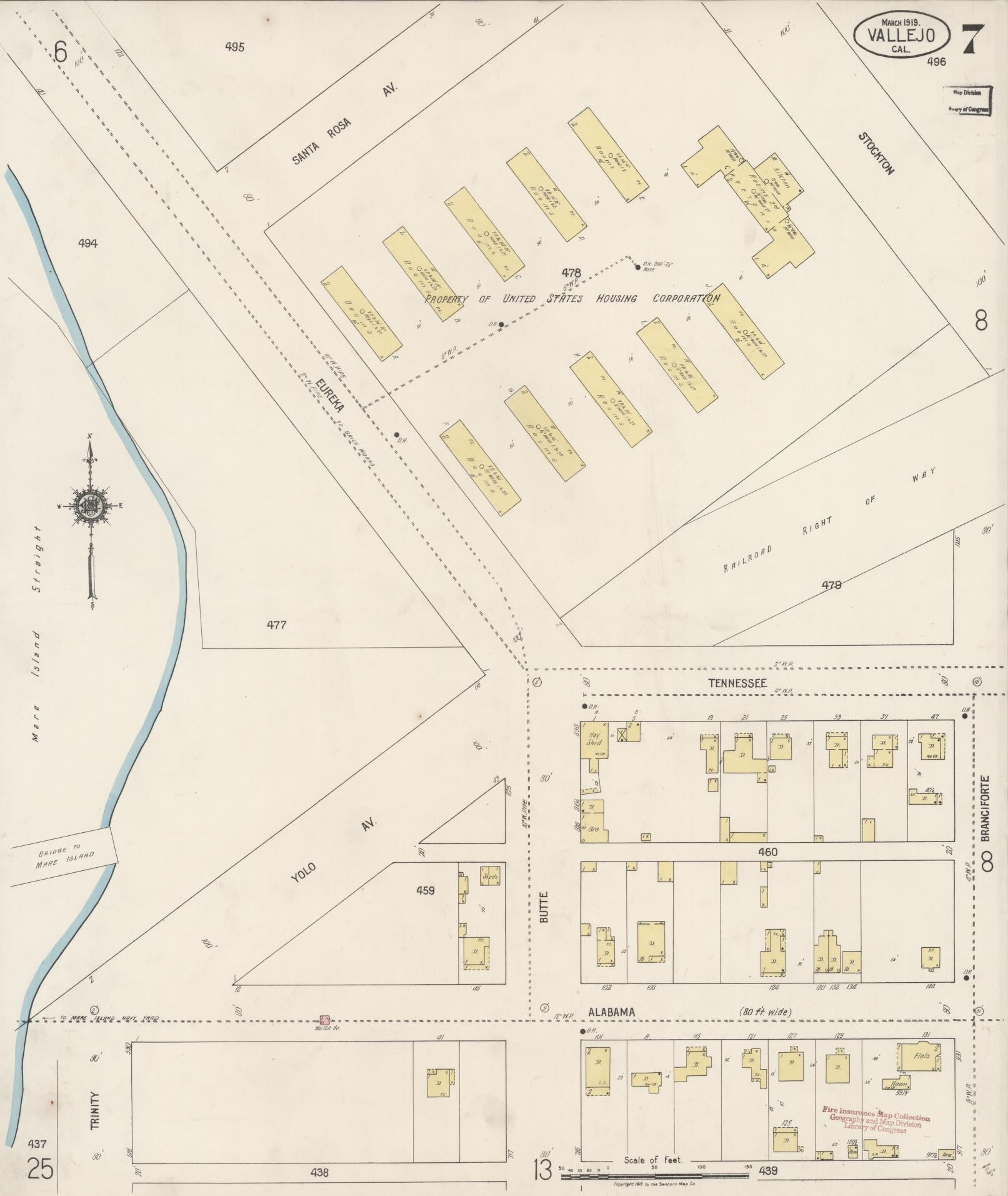 Sanborn Fire Insurance Map from Vallejo, Solano County, California (1919), Sheet #0007 - Complete Map Set gallery image, historic Sanborn map, vintage wall art, California California