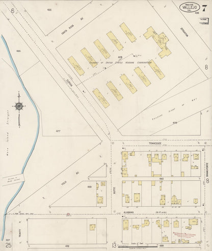 Sanborn Fire Insurance Map from Vallejo, Solano County, California (1919), Sheet #0007 - Complete Map Set gallery image, historic Sanborn map, vintage wall art, California California