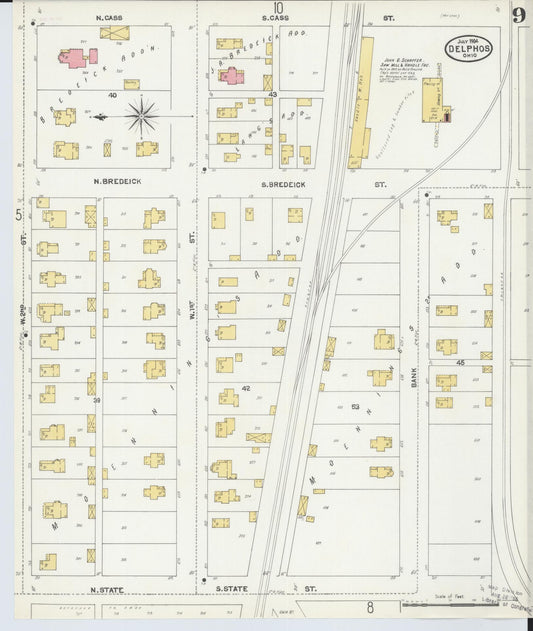 Sanborn Fire Insurance Map from Delphos, Van Wert And Allen Counties, Ohio (1904), Sheet #0009 - Historic Sanborn Fire Insurance Map Print, vintage old map wall art, antique decor, genealogy gift, Ohio Ohio map