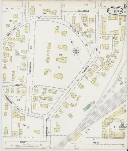 Sanborn Fire Insurance Map from Pittsfield, Berkshire County, Massachusetts (1889), Sheet #0006 - Historic Sanborn Fire Insurance Map Print, vintage old map wall art, antique decor, genealogy gift, Massachusetts Massachusetts map