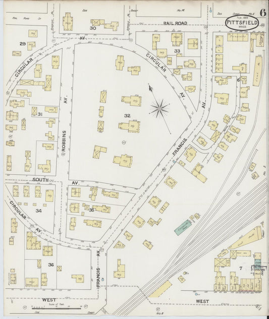 Sanborn Fire Insurance Map from Pittsfield, Berkshire County, Massachusetts (1889), Sheet #0006 - Historic Sanborn Fire Insurance Map Print, vintage old map wall art, antique decor, genealogy gift, Massachusetts Massachusetts map
