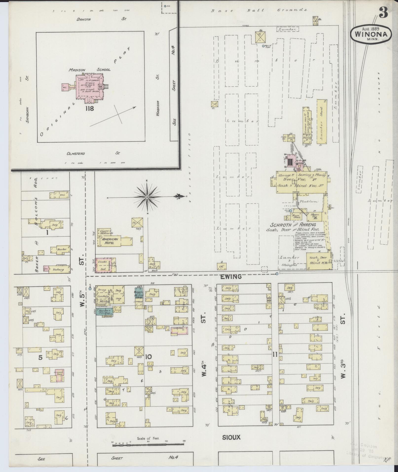 Sanborn Fire Insurance Map from Winona, Winona County, Minnesota (1889), Sheet #0003 - Complete Map Set gallery image, historic Sanborn map, vintage wall art, Minnesota Minnesota