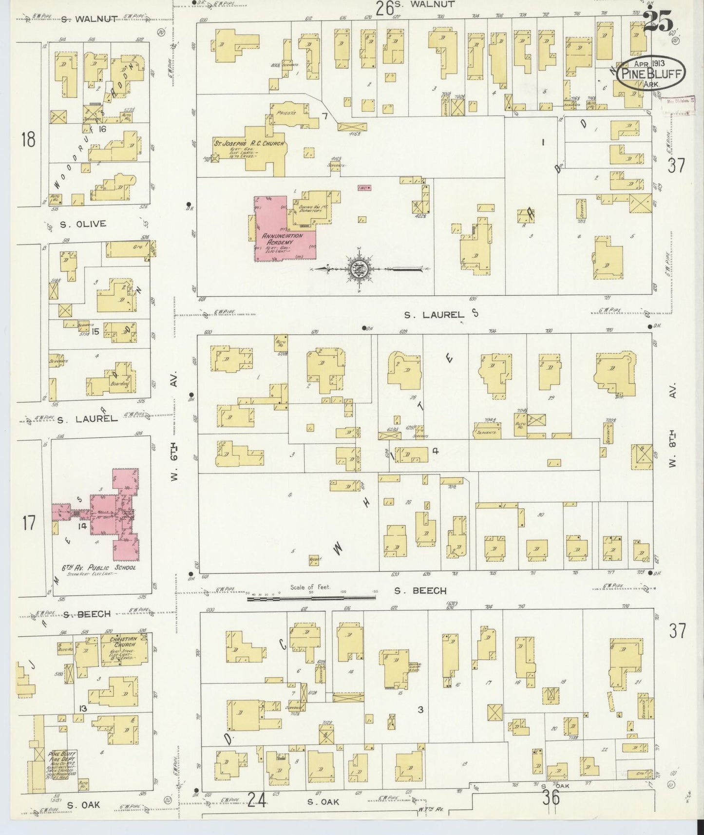 Sanborn Fire Insurance Map from Pine Bluff, Jefferson County, Arkansas (1913), Sheet #0025 - Complete Map Set gallery image, historic Sanborn map, vintage wall art, Arkansas Arkansas