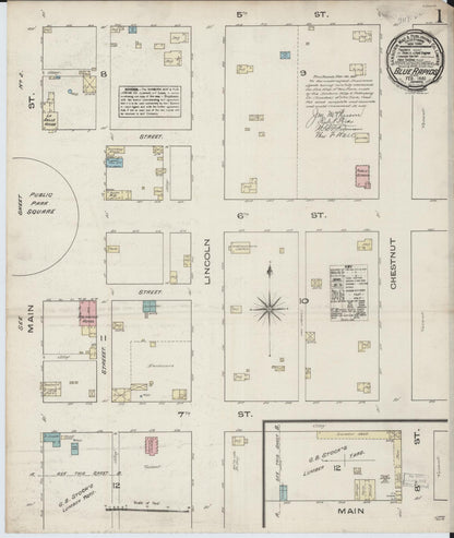 Sanborn Fire Insurance Map from Blue Rapids, Marshall County, Kansas (1885), Sheet #0001 - Complete Map Set gallery image, historic Sanborn map, vintage wall art, Kansas Kansas