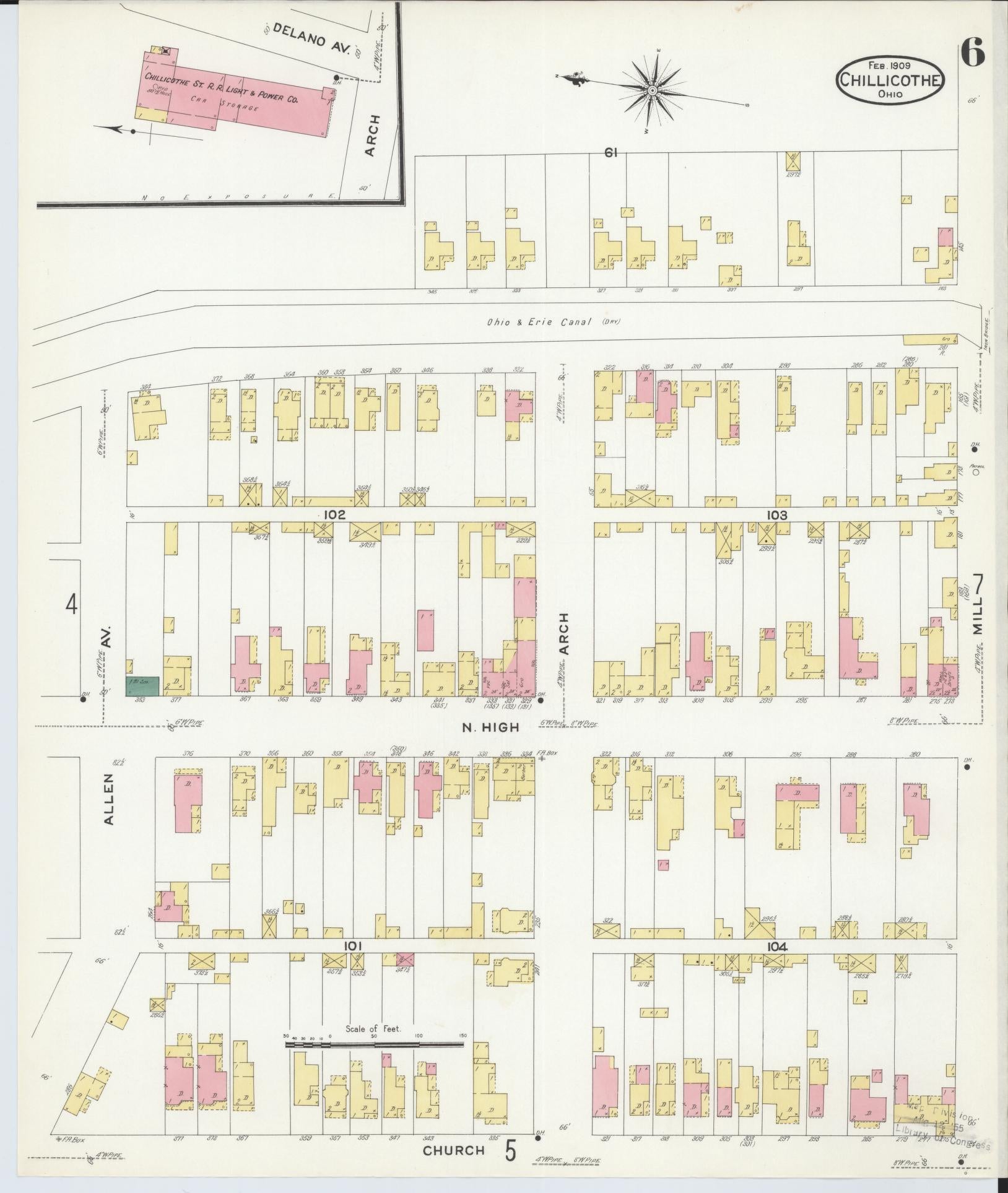 Sanborn Fire Insurance Map from Chillicothe, Ross County, Ohio (1909), Sheet #0006 - Complete Map Set gallery image, historic Sanborn map, vintage wall art, Ohio Ohio