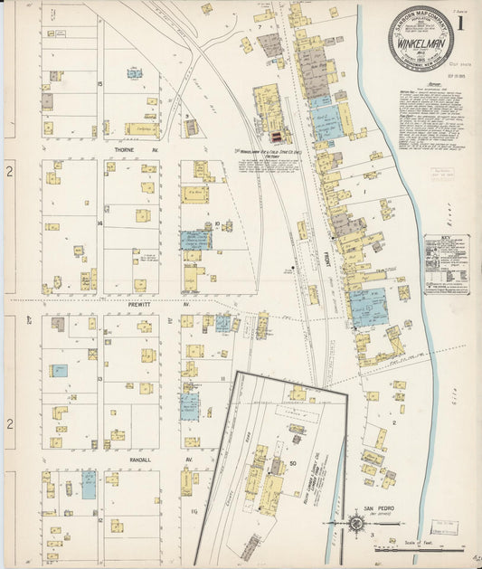 Sanborn Fire Insurance Map from Winkelman, Gila County, Arizona (1915), Sheet #0001 - Complete Map Set gallery image, historic Sanborn map, vintage wall art, Arizona Arizona