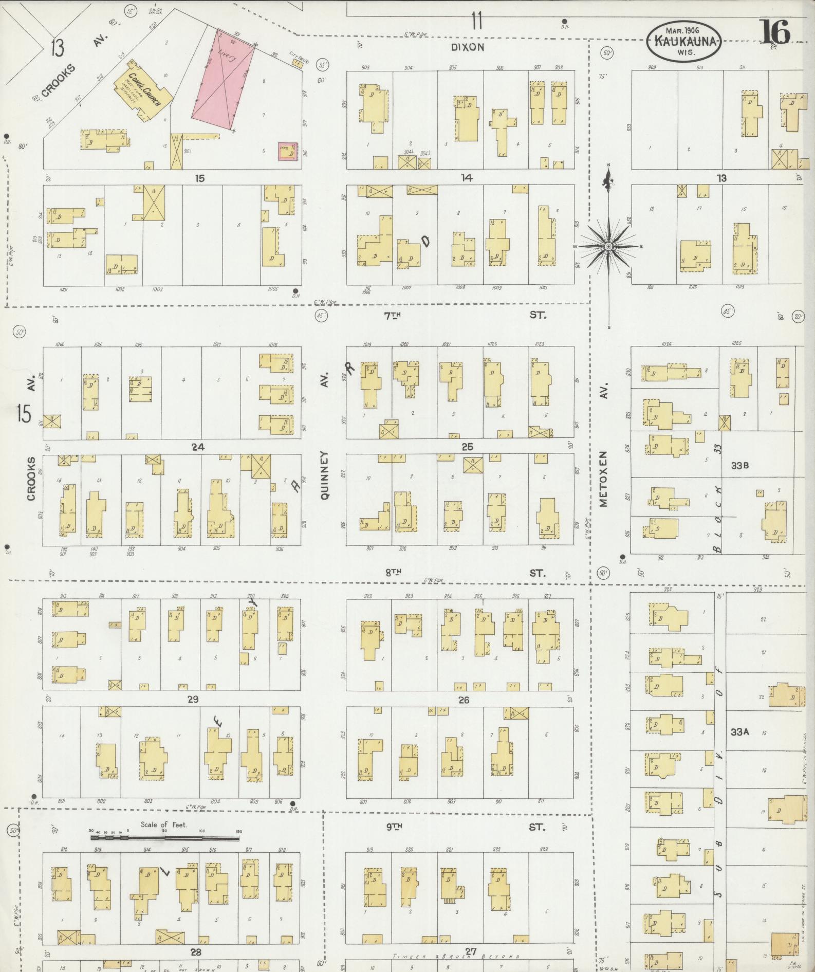 Sanborn Fire Insurance Map from Kaukauna, Outagamie County, Wisconsin (1906), Sheet #0016 - Complete Map Set gallery image, historic Sanborn map, vintage wall art, Wisconsin Wisconsin
