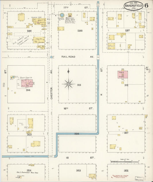 Sanborn Fire Insurance Map from Bakersfield, Kern County, California (1892), Sheet #0006 - Historic Sanborn Fire Insurance Map Print, vintage old map wall art, antique decor, genealogy gift, California California map
