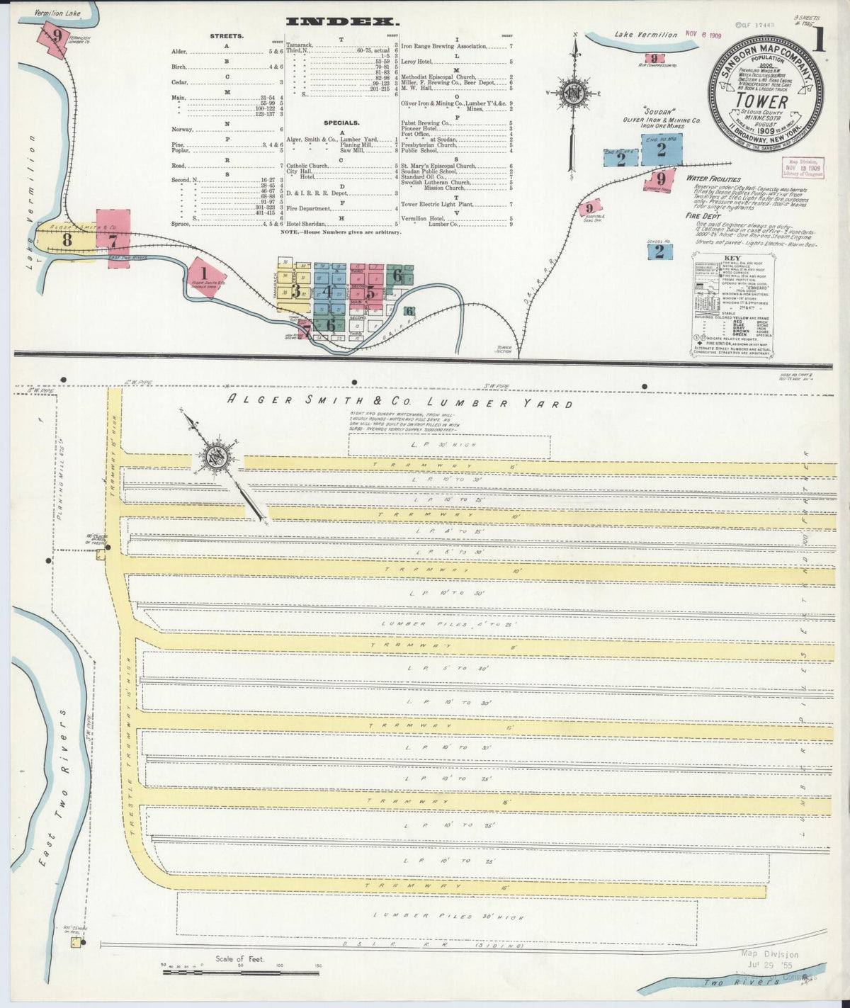Sanborn Fire Insurance Map from Tower, Saint Louis County, Minnesota (1909), Sheet #0001 - Historic Sanborn Fire Insurance Map Print, vintage old map wall art, antique decor, genealogy gift, Minnesota Minnesota map