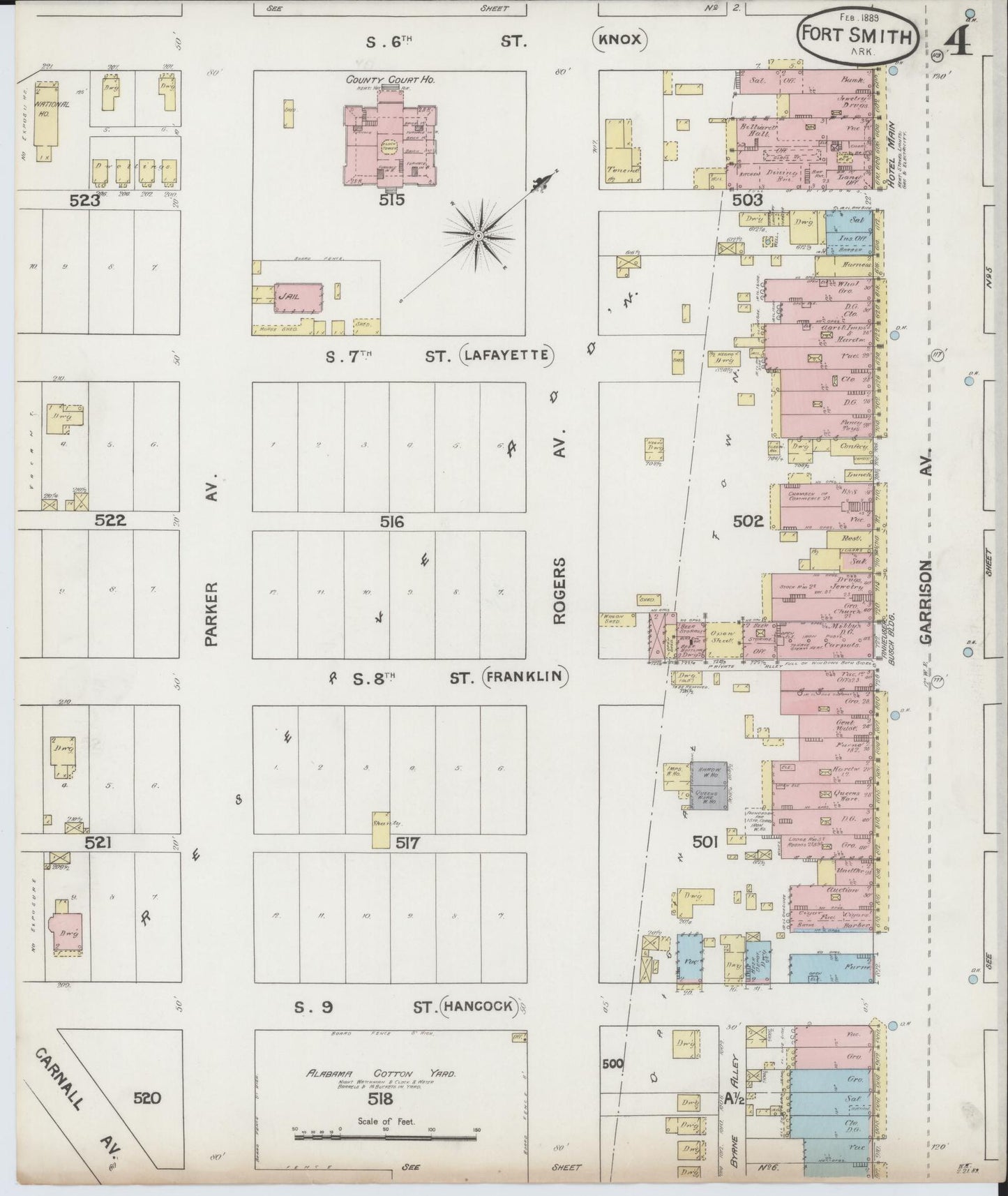 Sanborn Fire Insurance Map from Fort Smith, Sebastian County, Arkansas (1889), Sheet #0004 - Historic Sanborn Fire Insurance Map Print, vintage old map wall art, antique decor, genealogy gift, Arkansas Arkansas map
