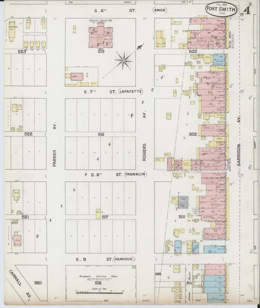 Sanborn Fire Insurance Map from Fort Smith, Sebastian County, Arkansas (1889), Sheet #0004 - Historic Sanborn Fire Insurance Map Print, vintage old map wall art, antique decor, genealogy gift, Arkansas Arkansas map