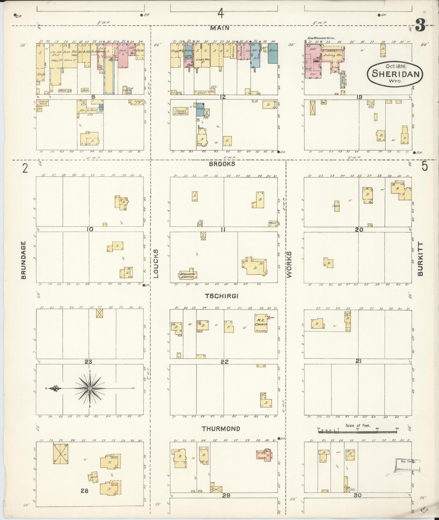 Sanborn Fire Insurance Map from Sheridan, Sheridan County, Wyoming (1896), Sheet #0003 - Historic Sanborn Fire Insurance Map Print, vintage old map wall art, antique decor, genealogy gift, Wyoming Wyoming map