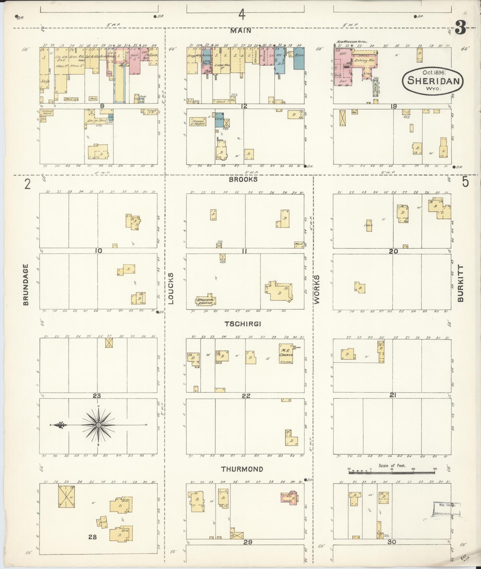 Sanborn Fire Insurance Map from Sheridan, Sheridan County, Wyoming (1896), Sheet #0003 - Historic Sanborn Fire Insurance Map Print, vintage old map wall art, antique decor, genealogy gift, Wyoming Wyoming map