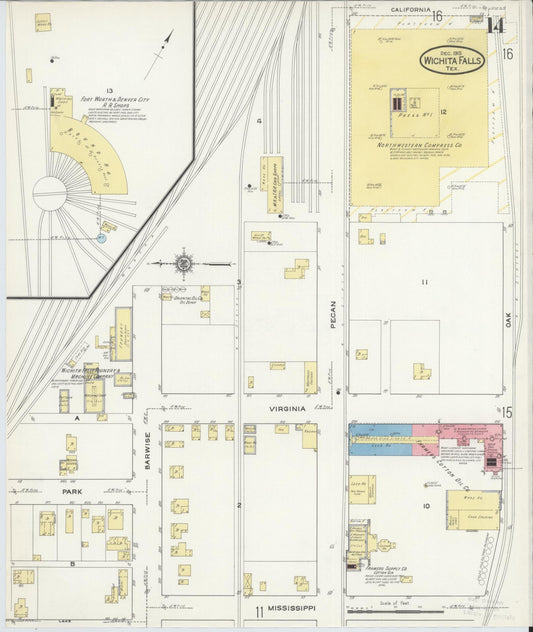 Sanborn Fire Insurance Map from Wichita Falls, Wichita County, Texas (1915), Sheet #0014 - Historic Sanborn Fire Insurance Map Print, vintage old map wall art, antique decor, genealogy gift, Texas Texas map