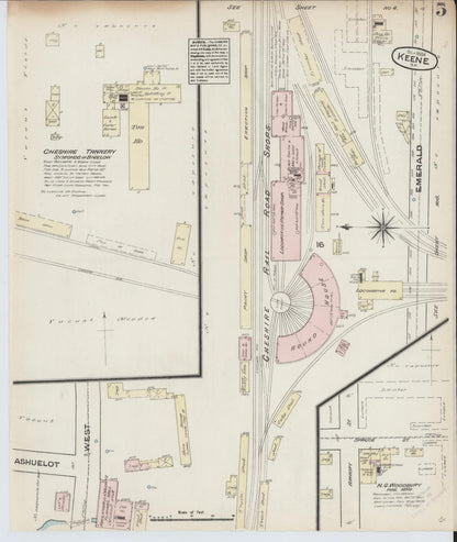 Sanborn Fire Insurance Map from Keene, Cheshire County, New Hampshire (1884), Sheet #0005 - Complete Map Set gallery image, historic Sanborn map, vintage wall art, New Hampshire New Hampshire