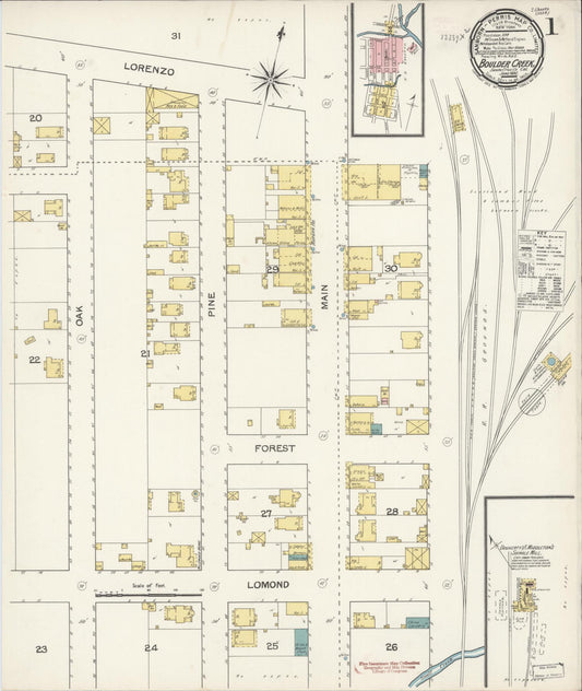 Sanborn Fire Insurance Map from Boulder Creek, Santa Cruz County, California (1892), Sheet #0001 - Historic Sanborn Fire Insurance Map Print, vintage old map wall art, antique decor, genealogy gift, California California map