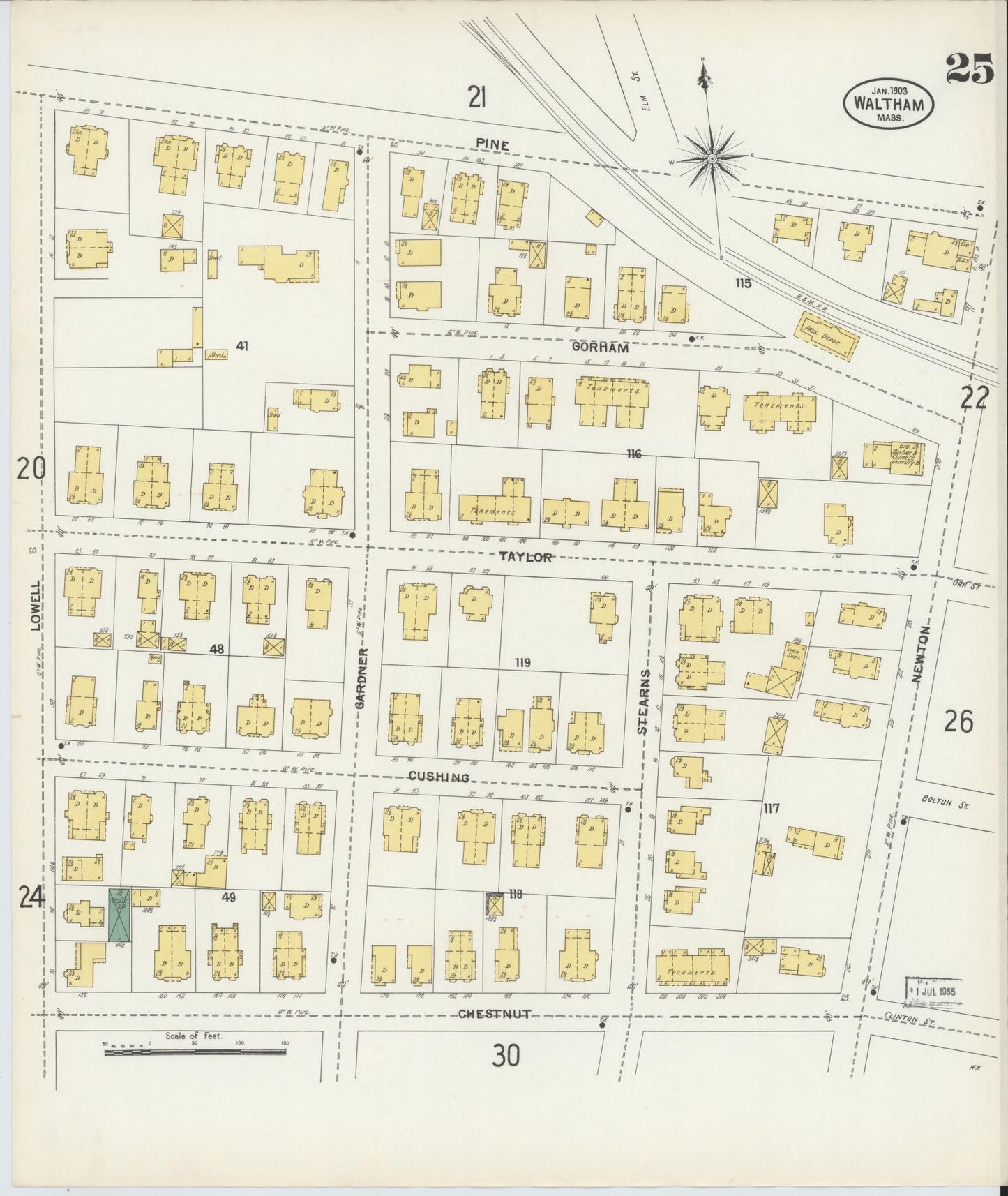 Sanborn Fire Insurance Map from Waltham, Middlesex County, Massachusetts (1903), Sheet #0025 - Complete Map Set gallery image, historic Sanborn map, vintage wall art, Massachusetts Massachusetts
