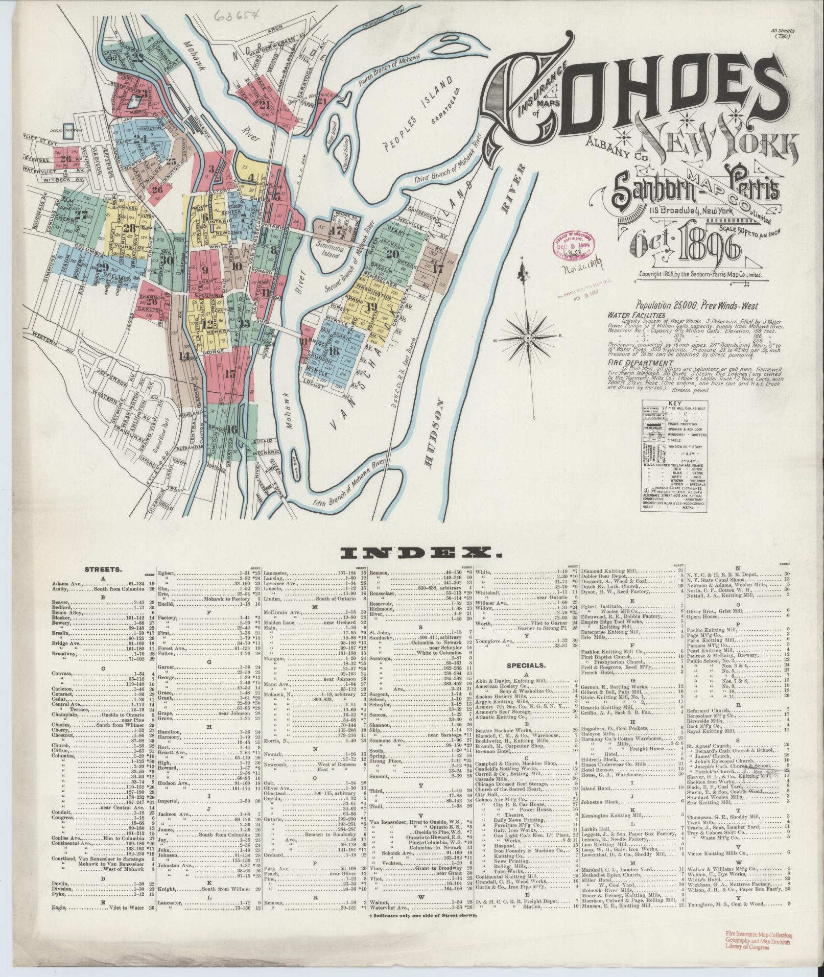 Sanborn Fire Insurance Map from Cohoes, Albany County, New York. (1896) – Historic Sanborn Fire Insurance Map Print