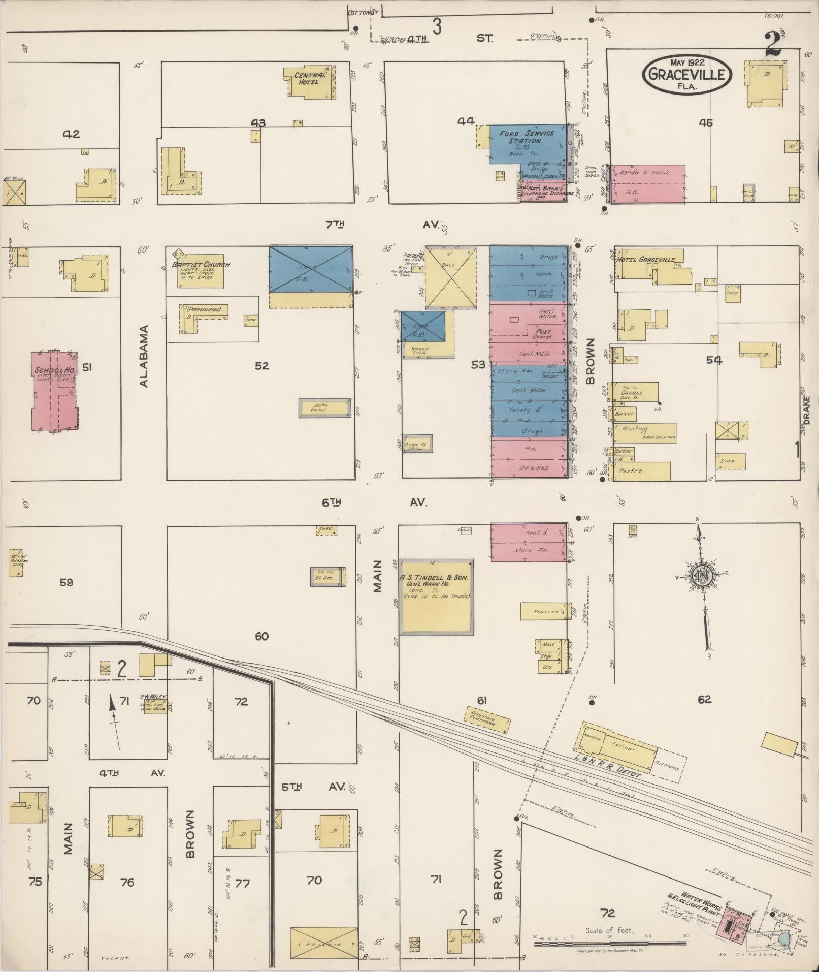 Sanborn Fire Insurance Map from Graceville, Jackson County, Florida (1922), Sheet #0002 - Historic Sanborn Fire Insurance Map Print, vintage old map wall art, antique decor, genealogy gift, Florida Florida map
