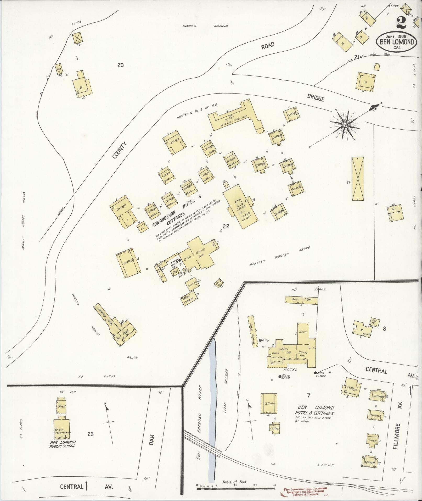 Sanborn Fire Insurance Map from Ben Lomond, Santa Cruz County, California (1908), Sheet #0002 - Historic Sanborn Fire Insurance Map Print, vintage old map wall art, antique decor, genealogy gift, California California map