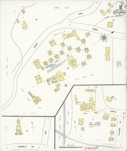 Sanborn Fire Insurance Map from Ben Lomond, Santa Cruz County, California (1908), Sheet #0002 - Historic Sanborn Fire Insurance Map Print, vintage old map wall art, antique decor, genealogy gift, California California map