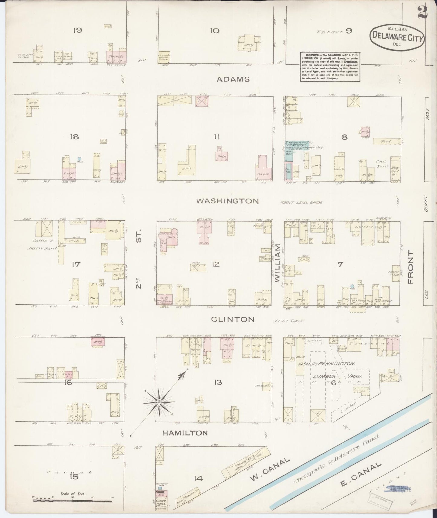 Sanborn Fire Insurance Map from Delaware City, New Castle County, Delaware (1885), Sheet #0002 - Complete Map Set gallery image, historic Sanborn map, vintage wall art, Delaware Delaware
