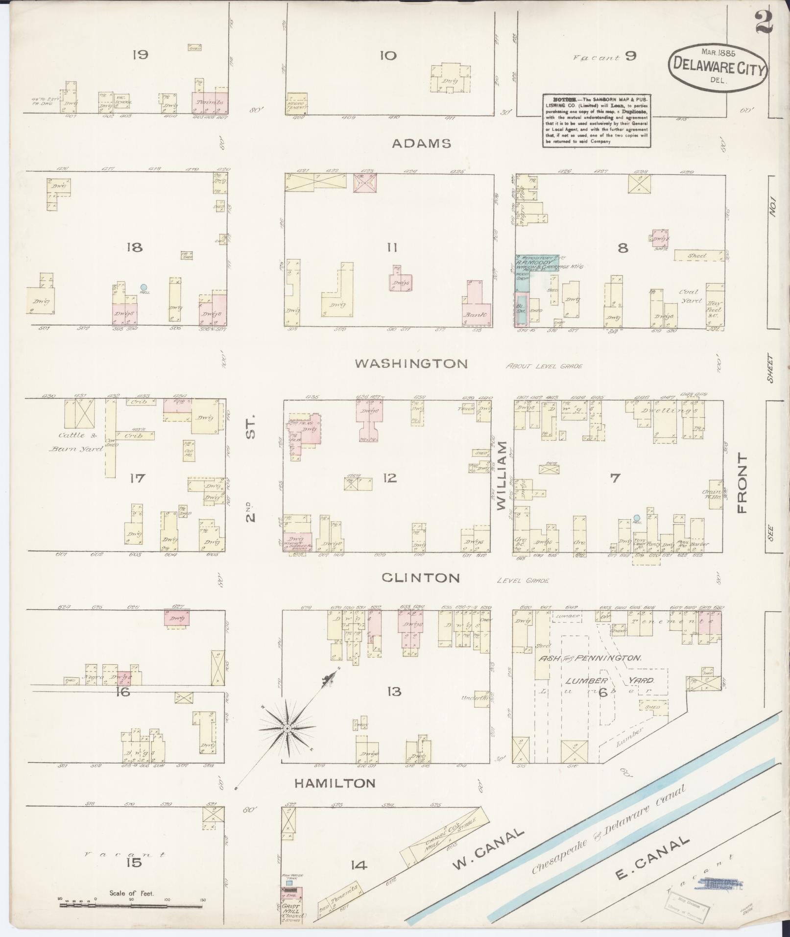 Sanborn Fire Insurance Map from Delaware City, New Castle County, Delaware (1885), Sheet #0002 - Complete Map Set gallery image, historic Sanborn map, vintage wall art, Delaware Delaware