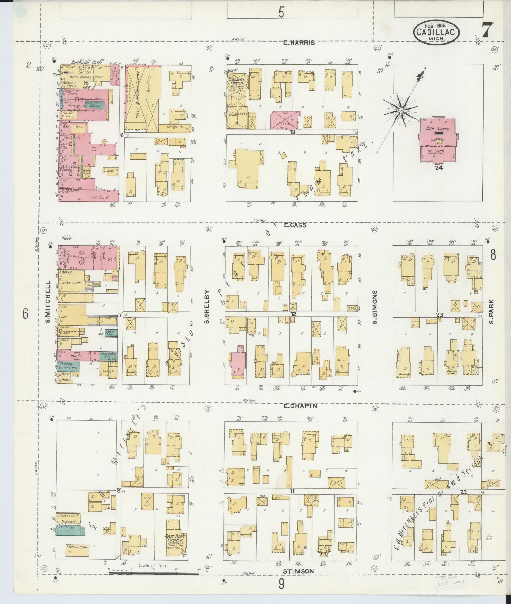 Sanborn Fire Insurance Map from Cadillac, Wexford County, Michigan (1906), Sheet #0007 - Complete Map Set gallery image, historic Sanborn map, vintage wall art, Michigan Michigan