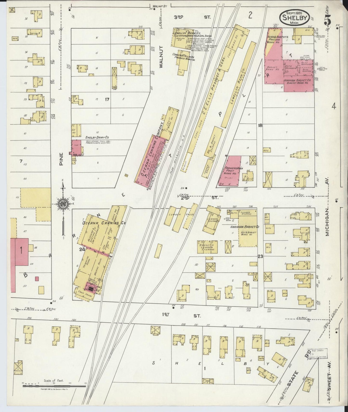 Sanborn Fire Insurance Map from Shelby, Oceana County, Michigan (1920), Sheet #0005 - Complete Map Set gallery image, historic Sanborn map, vintage wall art, Michigan Michigan