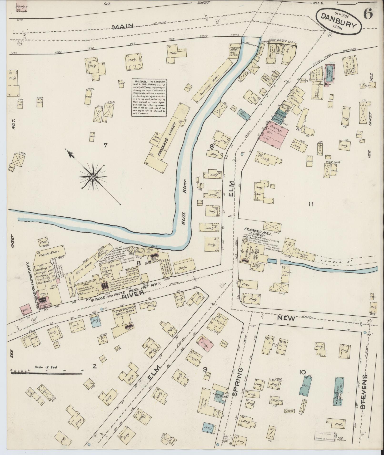 Sanborn Fire Insurance Map from Danbury, Fairfield County, Connecticut (1884), Sheet #0006 - Complete Map Set gallery image, historic Sanborn map, vintage wall art, Connecticut Connecticut