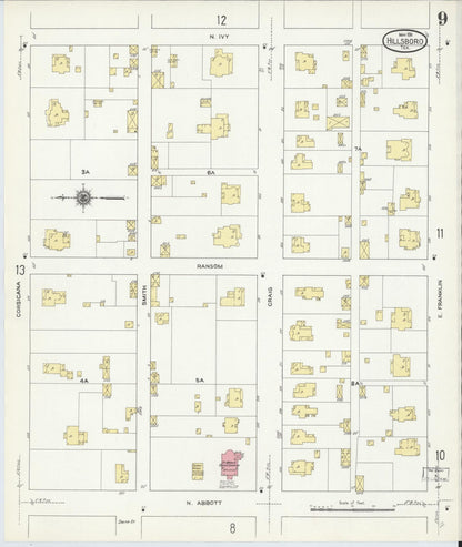 Sanborn Fire Insurance Map from Hillsboro, Hill County, Texas (1911), Sheet #0009 - Historic Sanborn Fire Insurance Map Print, vintage old map wall art, antique decor, genealogy gift, Texas Texas map