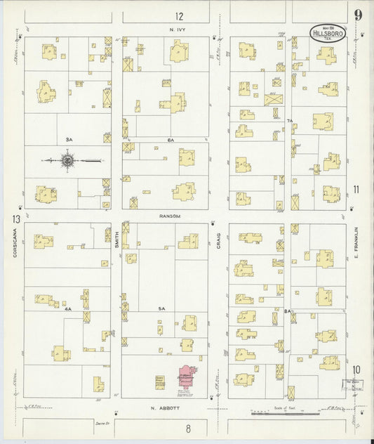Sanborn Fire Insurance Map from Hillsboro, Hill County, Texas (1911), Sheet #0009 - Historic Sanborn Fire Insurance Map Print, vintage old map wall art, antique decor, genealogy gift, Texas Texas map