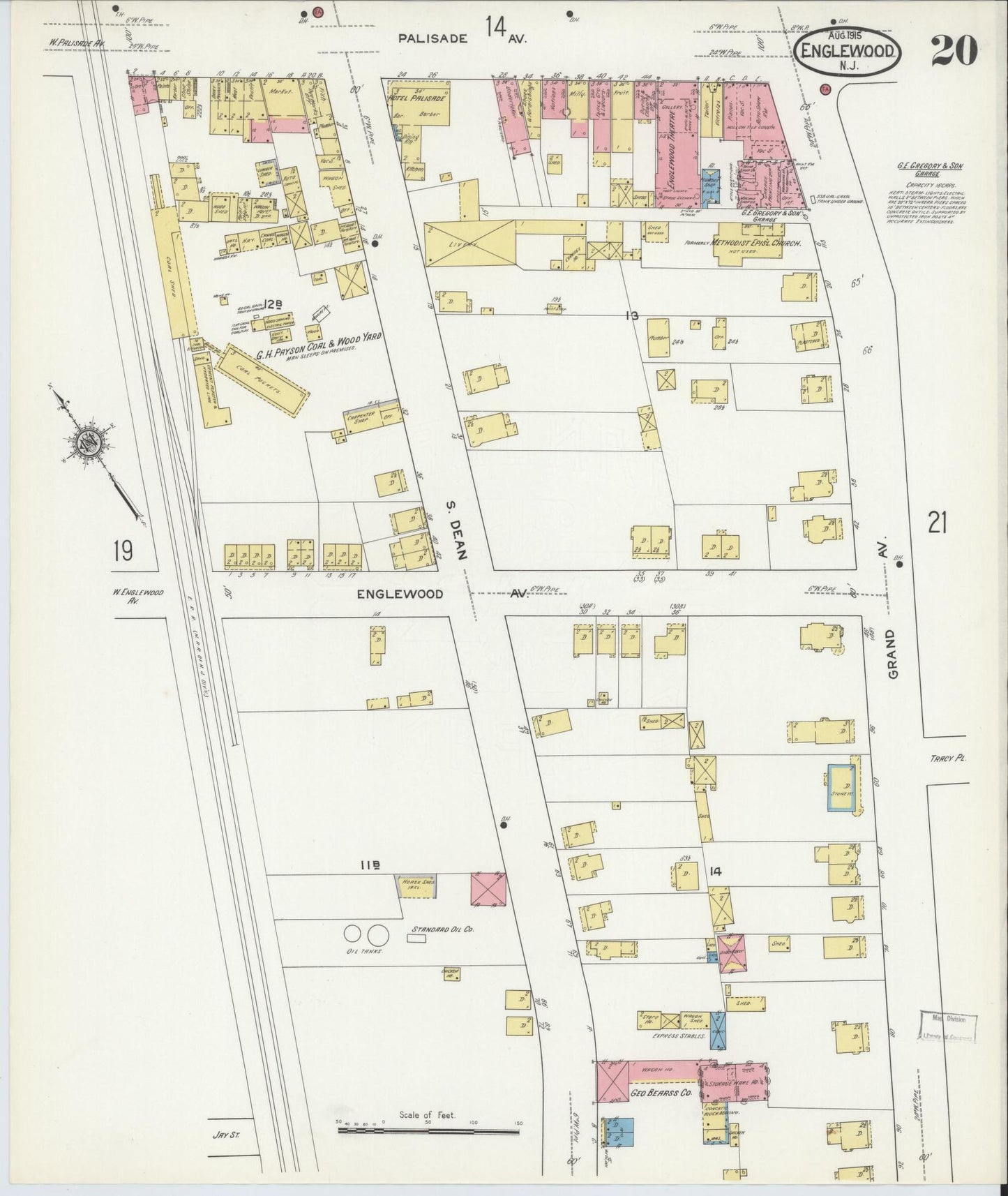 Sanborn Fire Insurance Map from Englewood, Bergen County, New Jersey (1915), Sheet #0020 - Complete Map Set gallery image, historic Sanborn map, vintage wall art, New Jersey New Jersey