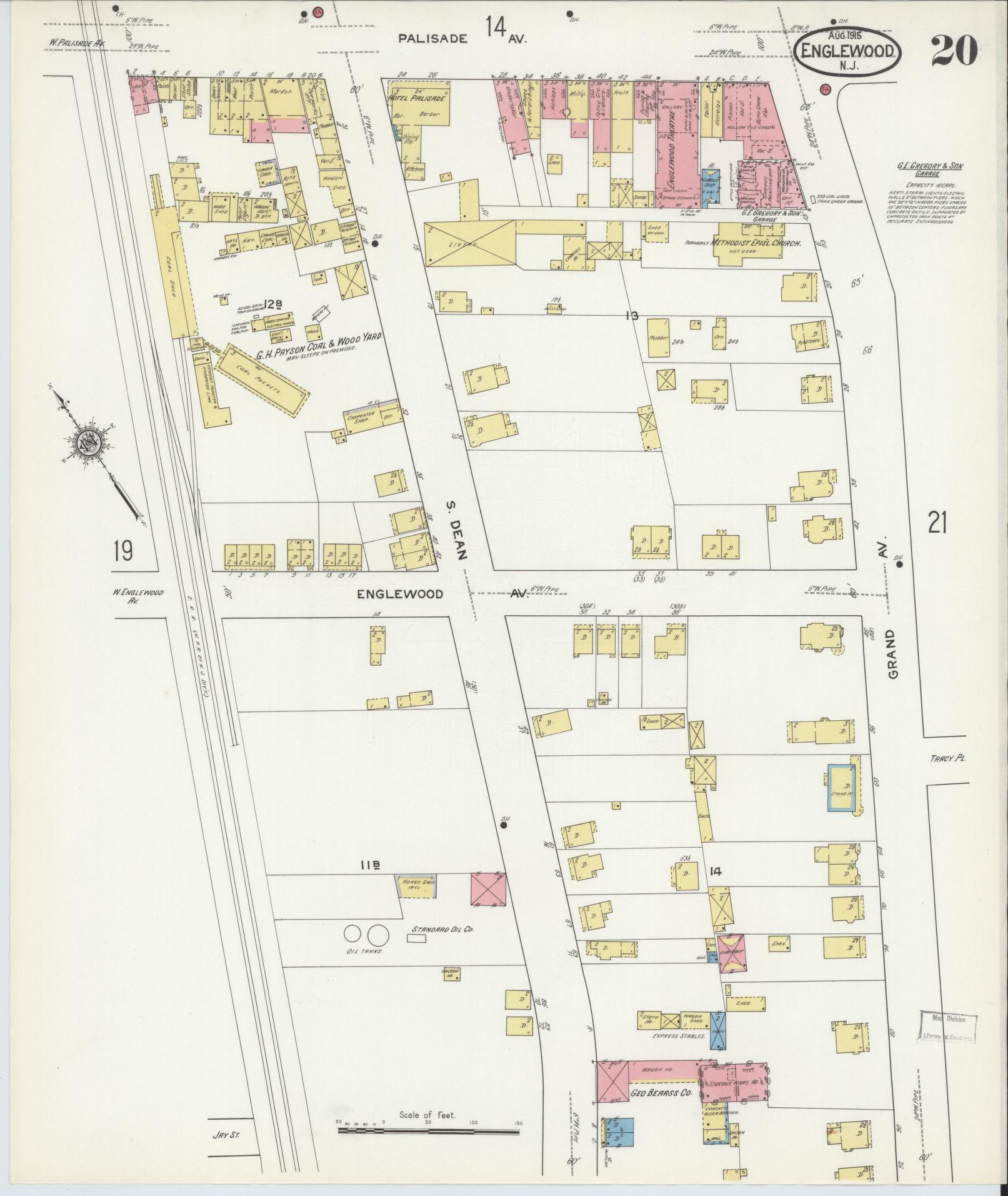 Sanborn Fire Insurance Map from Englewood, Bergen County, New Jersey (1915), Sheet #0020 - Complete Map Set gallery image, historic Sanborn map, vintage wall art, New Jersey New Jersey