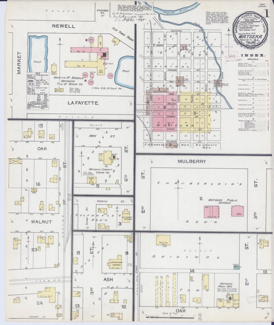 Sanborn Fire Insurance Map from Watseka, Iroquois County, Illinois (1892), Sheet #0001 - Historic Sanborn Fire Insurance Map Print, vintage old map wall art, antique decor, genealogy gift, Illinois Illinois map