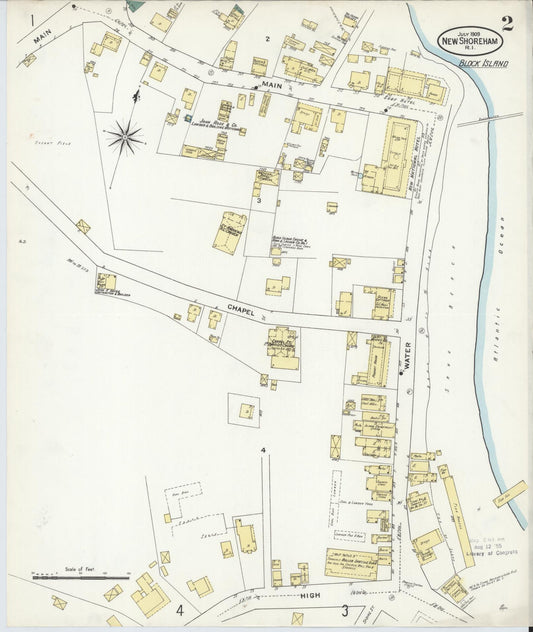 Sanborn Fire Insurance Map from New Shoreham, Newport County, Rhode Island (1909), Sheet #0002 - Historic Sanborn Fire Insurance Map Print, vintage old map wall art, antique decor, genealogy gift, Rhode Island Rhode Island map