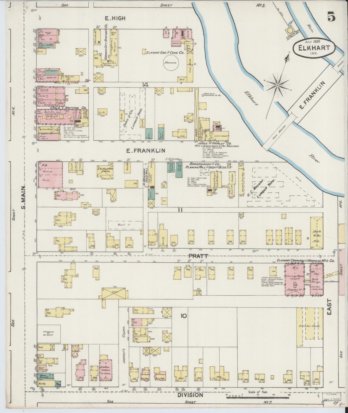 Sanborn Fire Insurance Map from Elkhart, Elkhart County, Indiana (1889), Sheet #0005 - Complete Map Set gallery image, historic Sanborn map, vintage wall art, Indiana Indiana