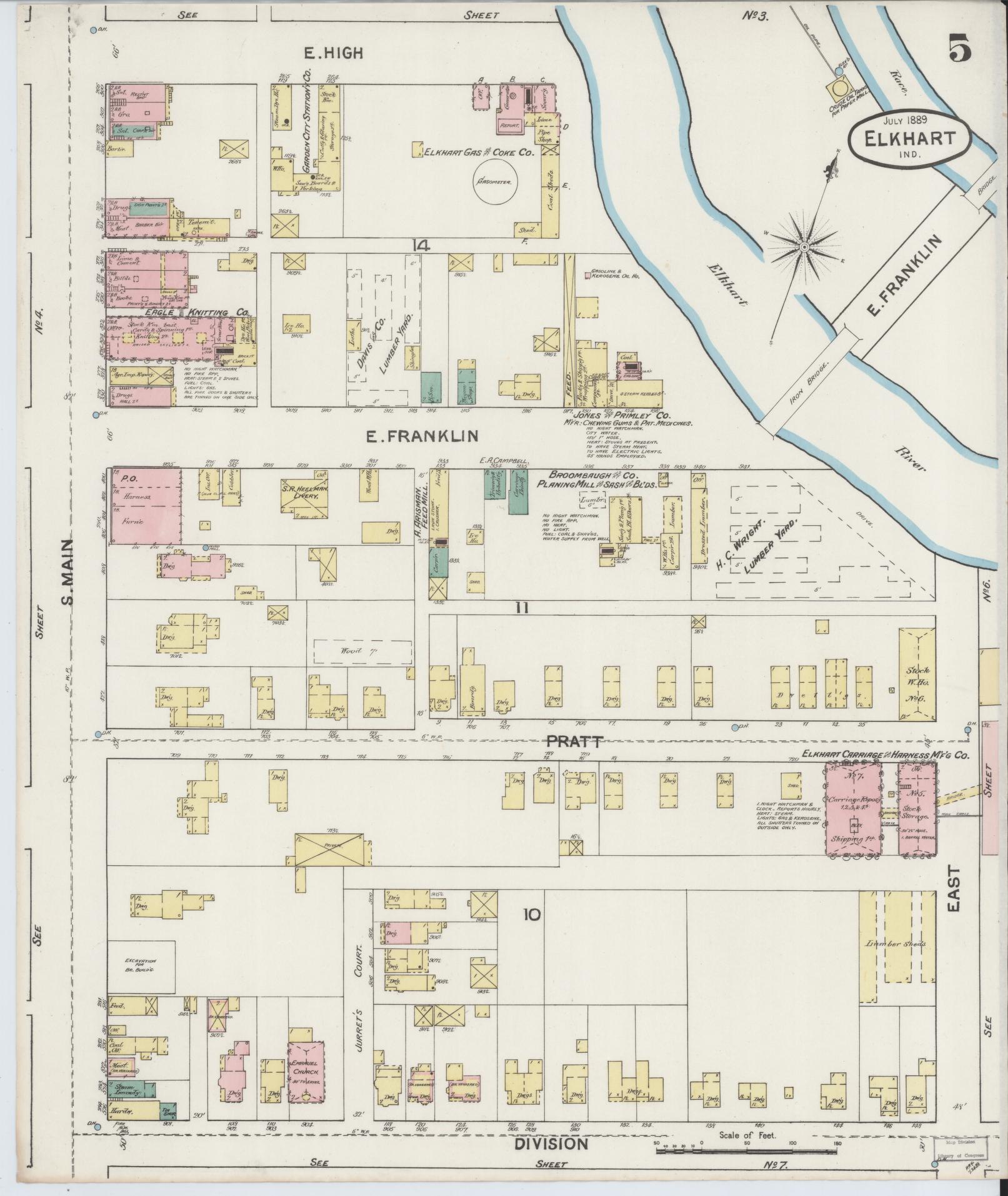 Sanborn Fire Insurance Map from Elkhart, Elkhart County, Indiana (1889), Sheet #0005 - Complete Map Set gallery image, historic Sanborn map, vintage wall art, Indiana Indiana