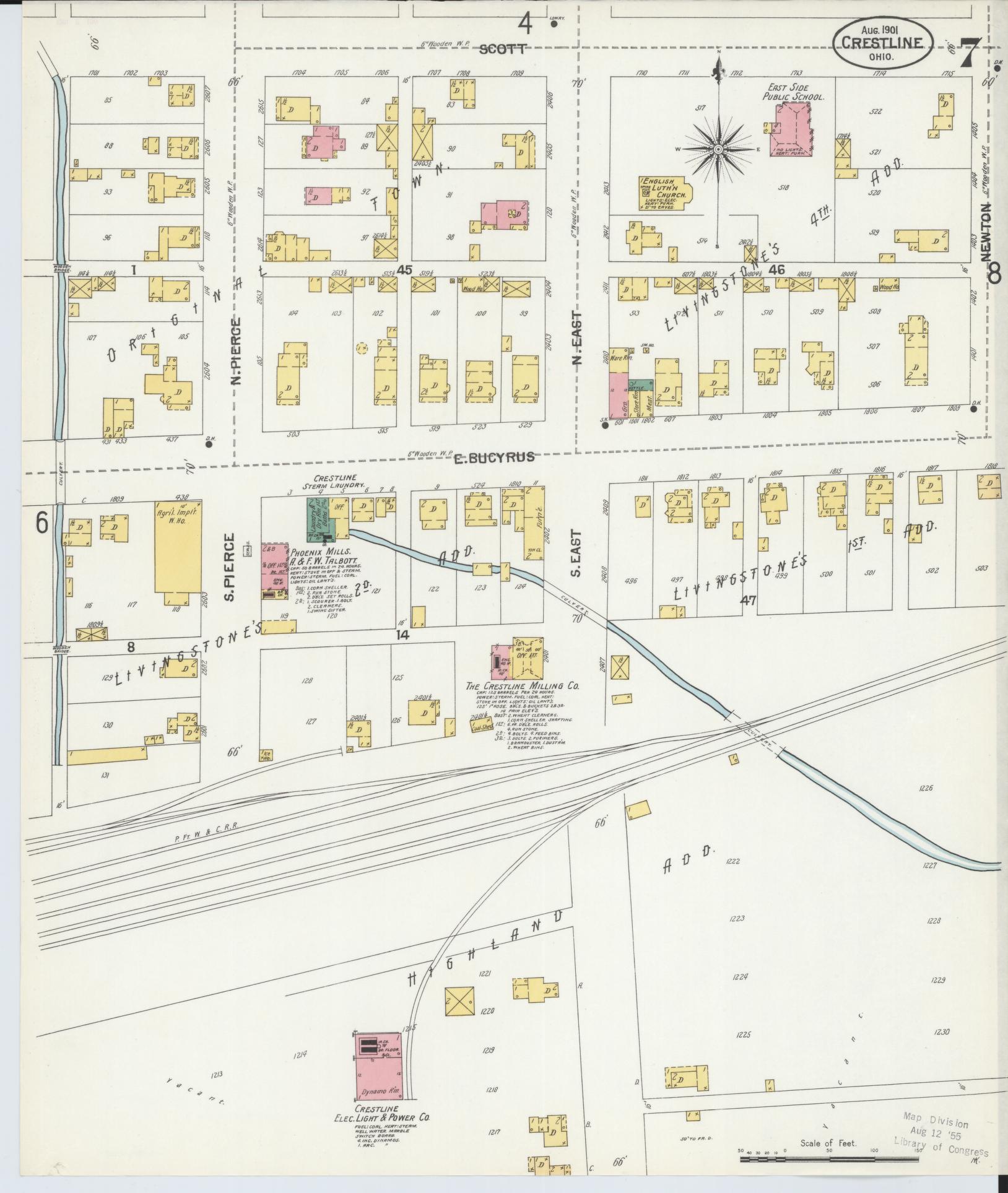 Sanborn Fire Insurance Map from Crestline, Crawford County, Ohio (1901), Sheet #0007 - Historic Sanborn Fire Insurance Map Print, vintage old map wall art, antique decor, genealogy gift, Ohio Ohio map