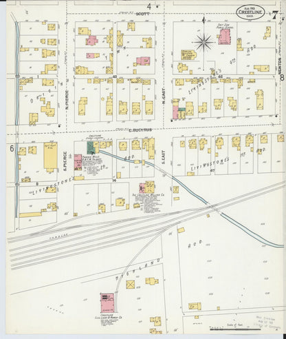 Sanborn Fire Insurance Map from Crestline, Crawford County, Ohio (1901), Sheet #0007 - Historic Sanborn Fire Insurance Map Print, vintage old map wall art, antique decor, genealogy gift, Ohio Ohio map