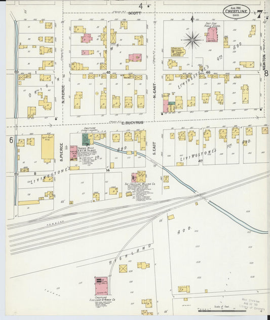 Sanborn Fire Insurance Map from Crestline, Crawford County, Ohio (1901), Sheet #0007 - Historic Sanborn Fire Insurance Map Print, vintage old map wall art, antique decor, genealogy gift, Ohio Ohio map