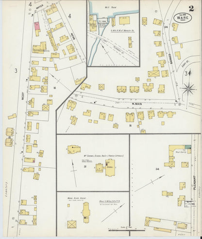 Sanborn Fire Insurance Map from Ware, Hampshire County, Massachusetts (1902), Sheet #0002 - Historic Sanborn Fire Insurance Map Print, vintage old map wall art, antique decor, genealogy gift, Massachusetts Massachusetts map
