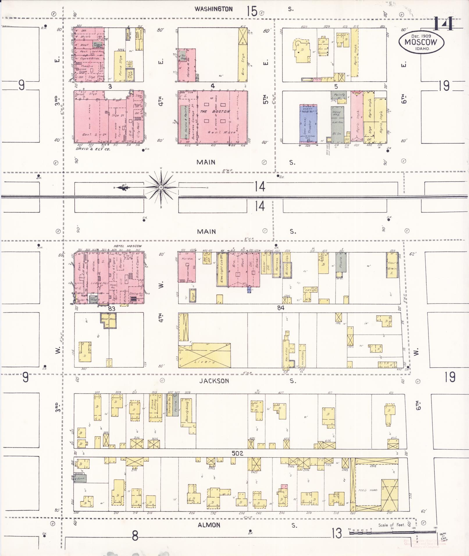 Sanborn Fire Insurance Map from Moscow, Latah County, Idaho (1909), Sheet #0014 - Historic Sanborn Fire Insurance Map Print, vintage old map wall art, antique decor, genealogy gift, Idaho Idaho map