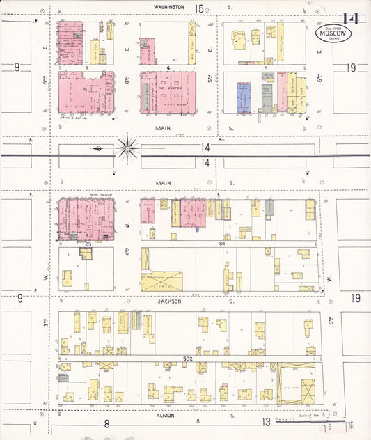 Sanborn Fire Insurance Map from Moscow, Latah County, Idaho (1909), Sheet #0014 - Historic Sanborn Fire Insurance Map Print, vintage old map wall art, antique decor, genealogy gift, Idaho Idaho map