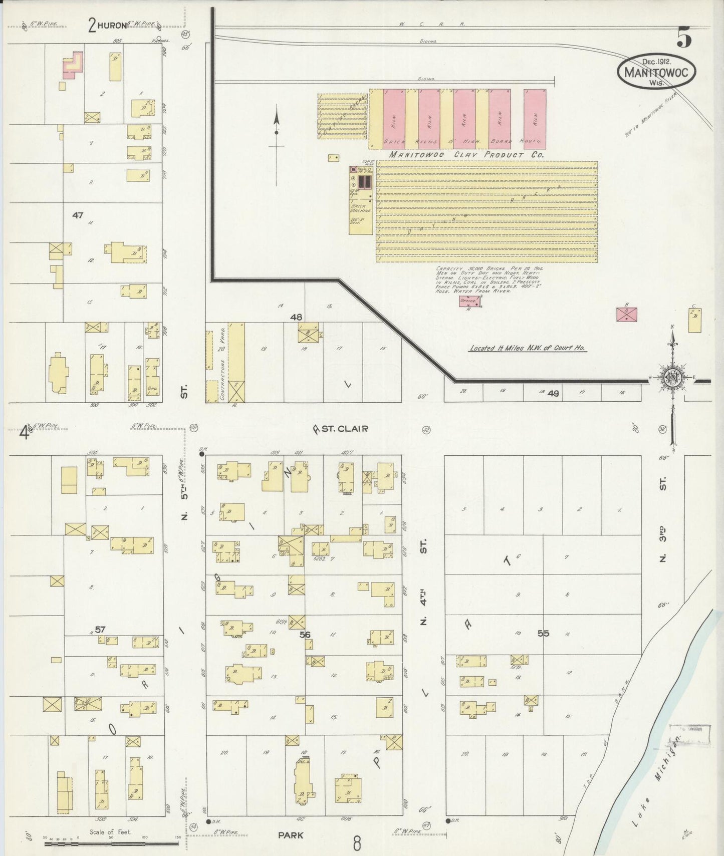 Sanborn Fire Insurance Map from Manitowoc, Manitowoc County, Wisconsin (1912), Sheet #0005 - Historic Sanborn Fire Insurance Map Print, vintage old map wall art, antique decor, genealogy gift, Wisconsin Wisconsin map