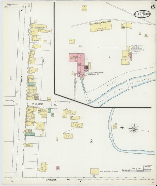 Sanborn Fire Insurance Map from Lakewood, Ocean County, New Jersey (1895), Sheet #0006 - Historic Sanborn Fire Insurance Map Print, vintage old map wall art, antique decor, genealogy gift, New Jersey New Jersey map