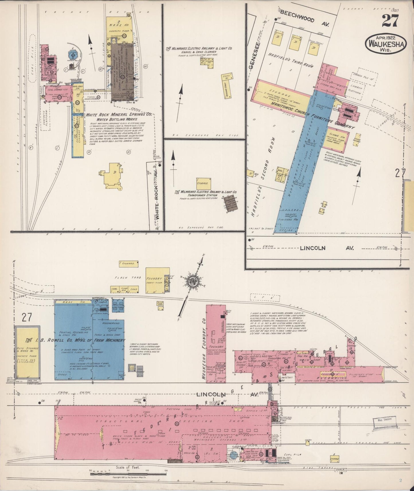 Sanborn Fire Insurance Map from Waukesha, Waukesha County, Wisconsin (1922), Sheet #0027 - Complete Map Set gallery image, historic Sanborn map, vintage wall art, Wisconsin Wisconsin