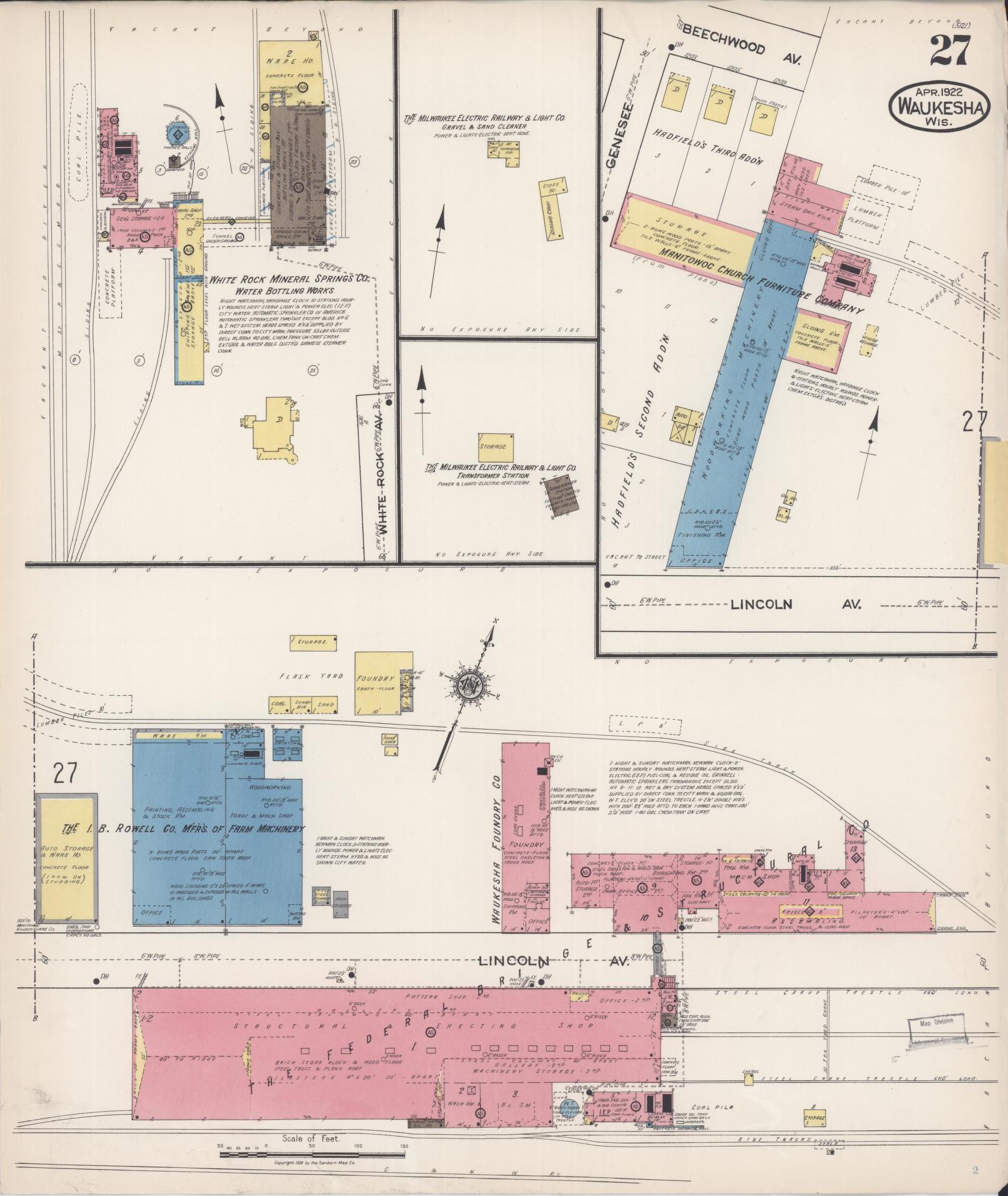 Sanborn Fire Insurance Map from Waukesha, Waukesha County, Wisconsin (1922), Sheet #0027 - Complete Map Set gallery image, historic Sanborn map, vintage wall art, Wisconsin Wisconsin